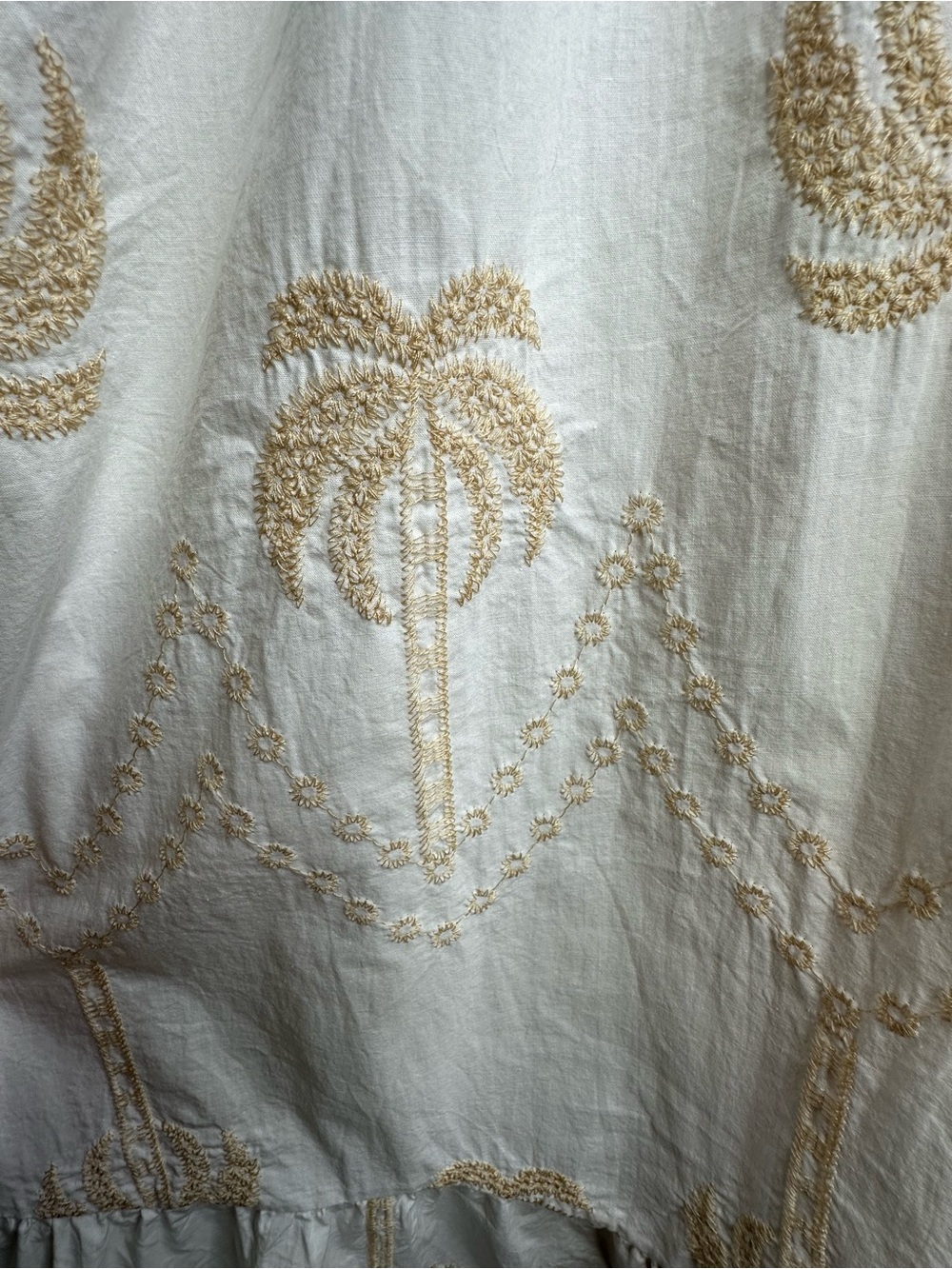 Palm Embroidered Cotton Midi Dress White Resort Coastal Boho Umgee M - Picture 8 of 10